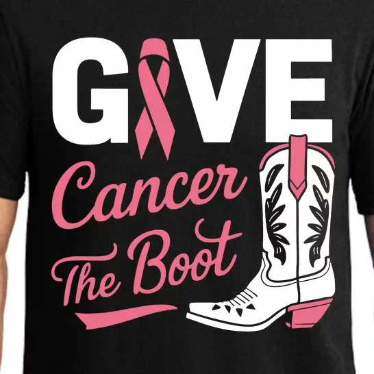 Give Cancer The Boot Cowgirl Breast Cancer Ribbon Pajama Set