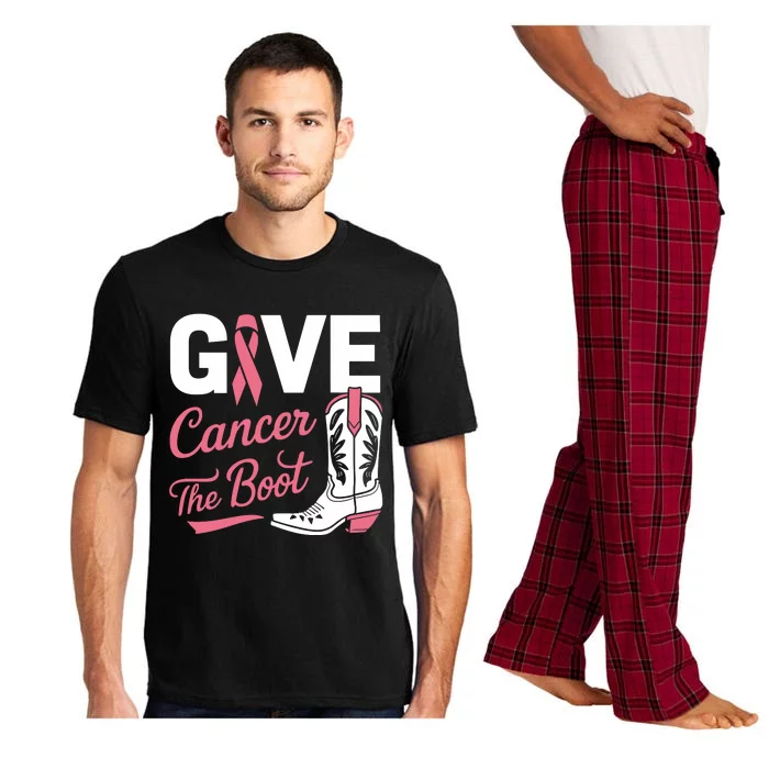 Give Cancer The Boot Cowgirl Breast Cancer Ribbon Pajama Set