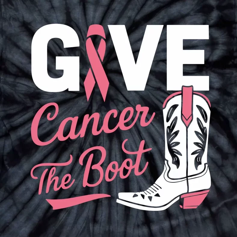 Give Cancer The Boot Cowgirl Breast Cancer Ribbon Tie-Dye T-Shirt