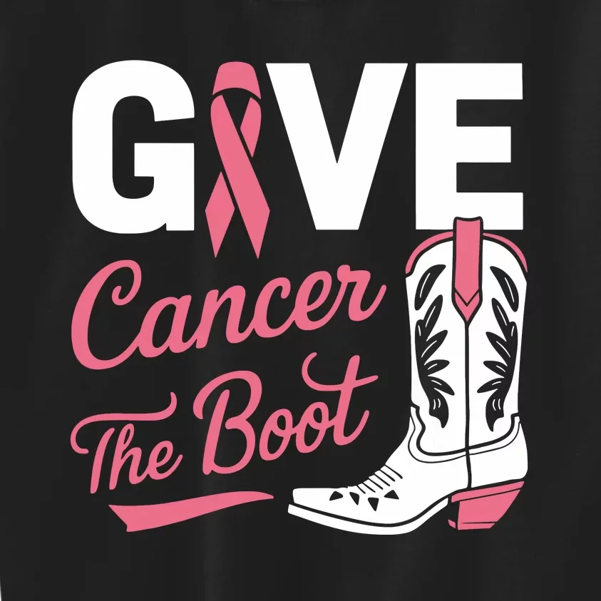 Give Cancer The Boot Cowgirl Breast Cancer Ribbon Kids Sweatshirt