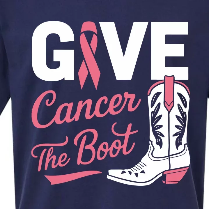 Give Cancer The Boot Cowgirl Breast Cancer Ribbon Sueded Cloud Jersey T-Shirt