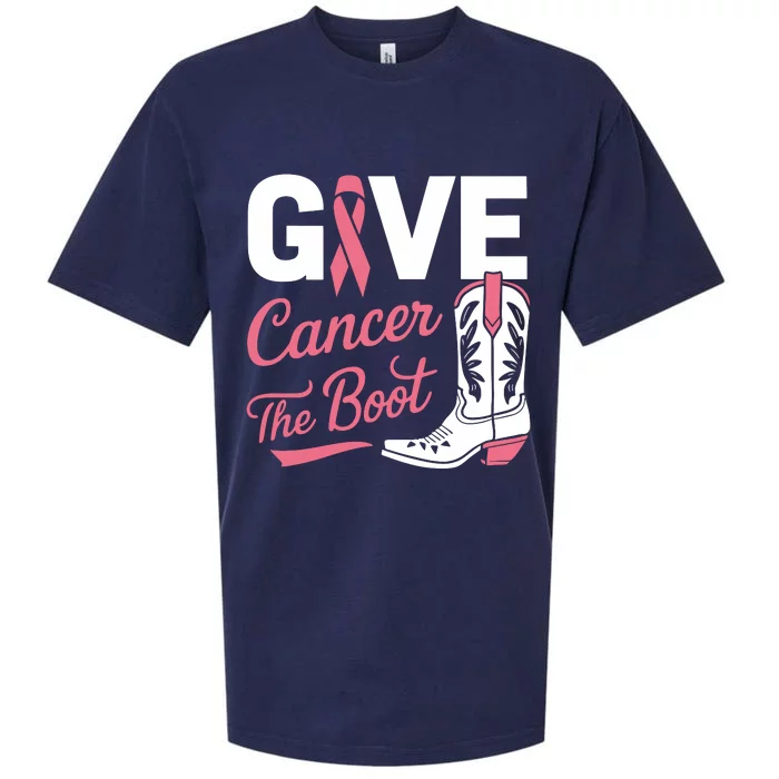 Give Cancer The Boot Cowgirl Breast Cancer Ribbon Sueded Cloud Jersey T-Shirt