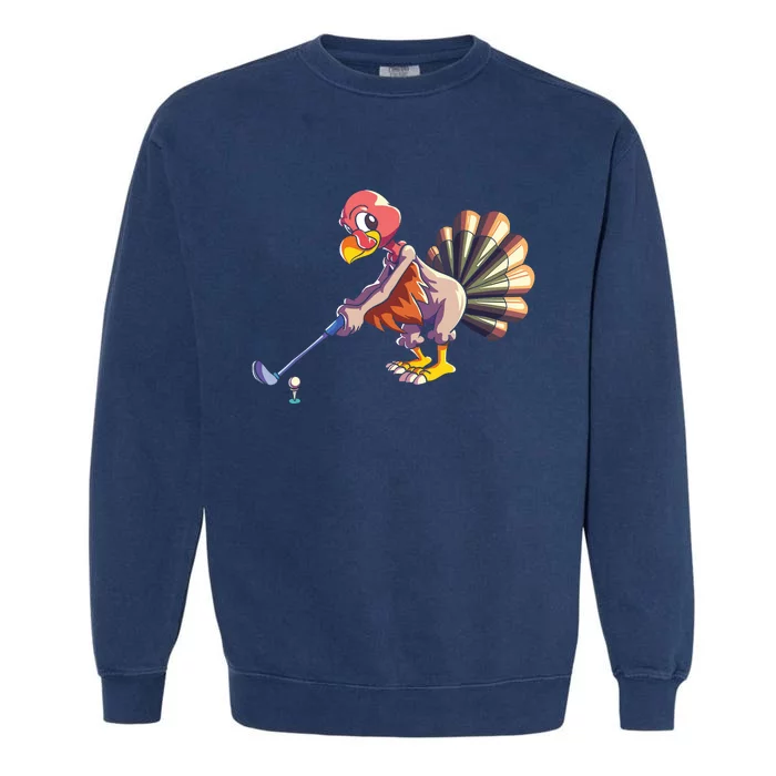 Golf Club Thanksgiving Boys Golfing Turkey Garment-Dyed Sweatshirt