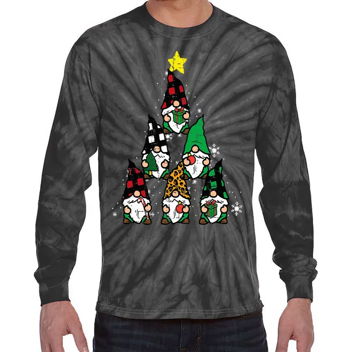 Gnomes Christmas Tree Funny Xmas Holidays Tie-Dye Long Sleeve Shirt