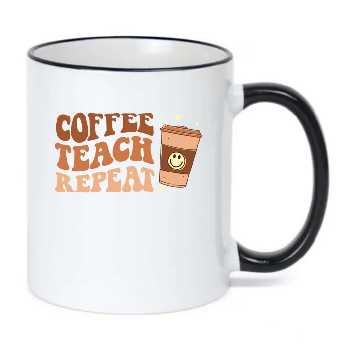 Groovy Coffee Teach Repeat Retro Teacher Vibes Love Inspire Meaningful Gift Black Color Changing Mug