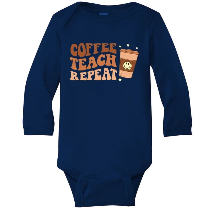 Groovy Coffee Teach Repeat Retro Teacher Vibes Love Inspire Meaningful Gift Baby Long Sleeve Bodysuit