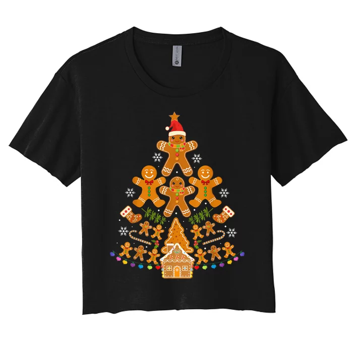 Gingerbread Christmas Tree Lights Cookie Baking Team Women's Crop Top Tee