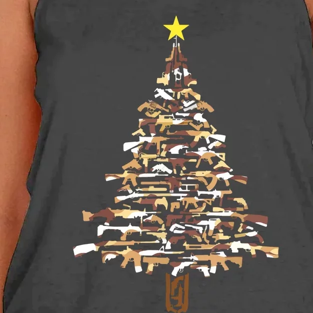 Guns Christmas Tree Camo Print Xmas Gift For Gun Lover Women's Knotted Racerback Tank