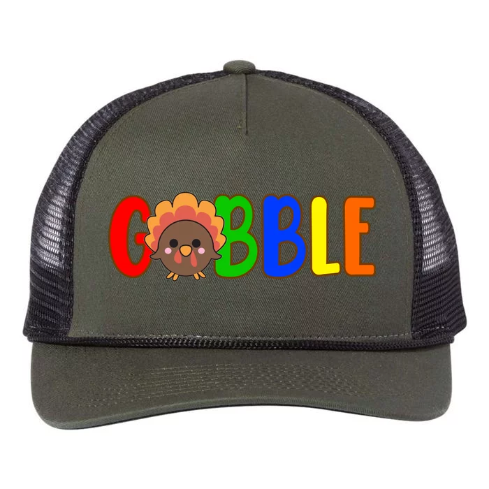 Gobble Colorful Turkey Thanksgiving Retro Rope Trucker Hat Cap