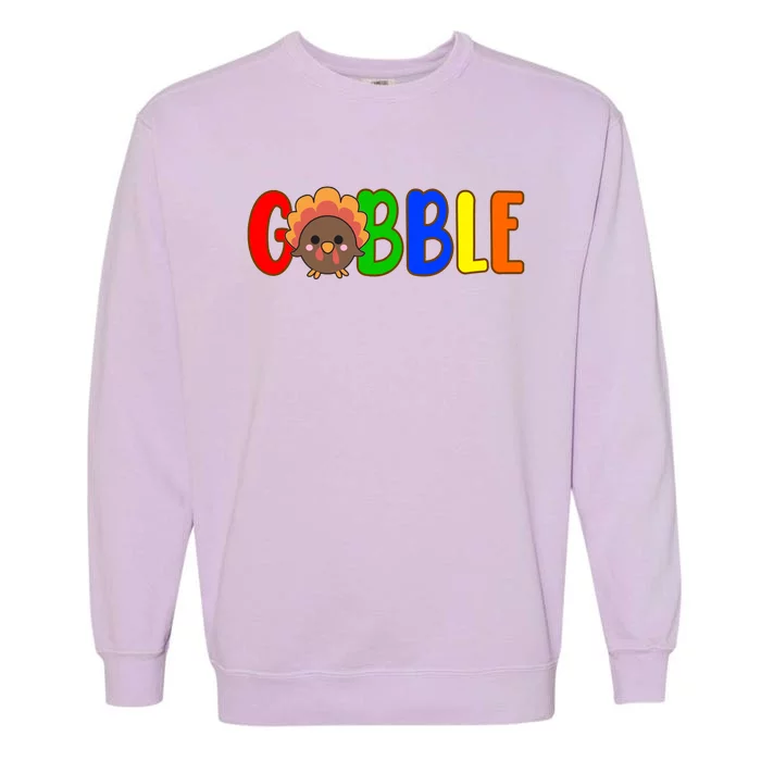 Gobble Colorful Turkey Thanksgiving Garment-Dyed Sweatshirt