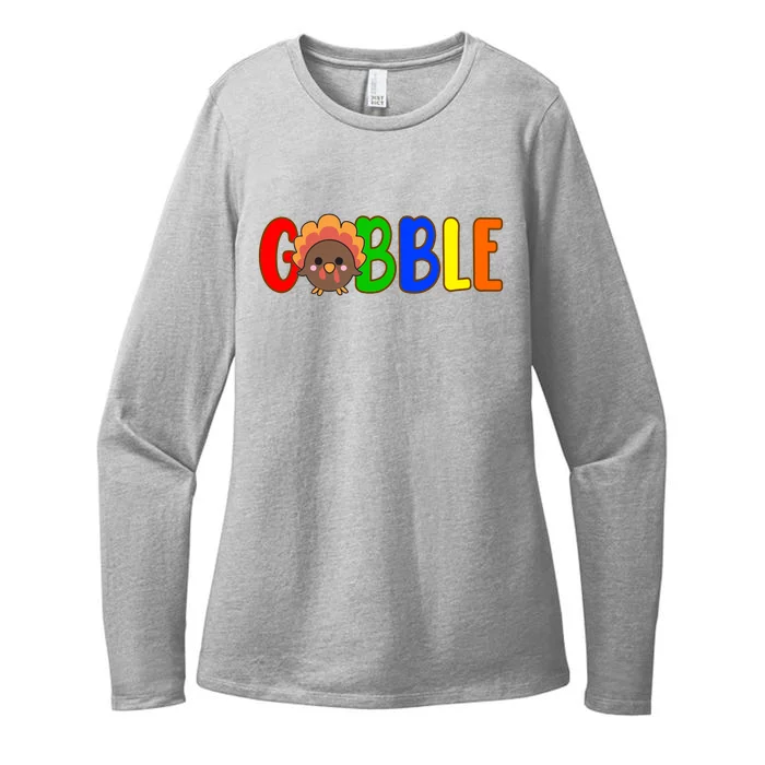 Gobble Colorful Turkey Thanksgiving Womens CVC Long Sleeve Shirt