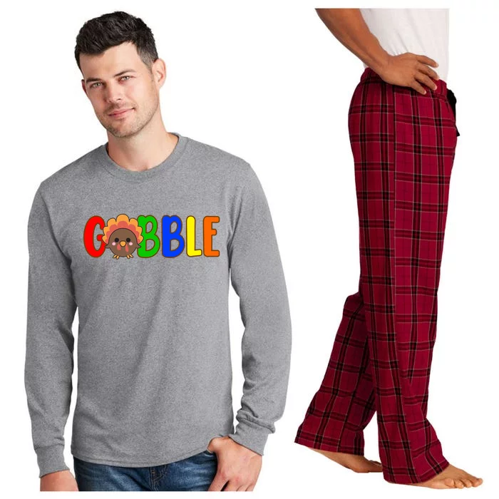 Gobble Colorful Turkey Thanksgiving Long Sleeve Pajama Set