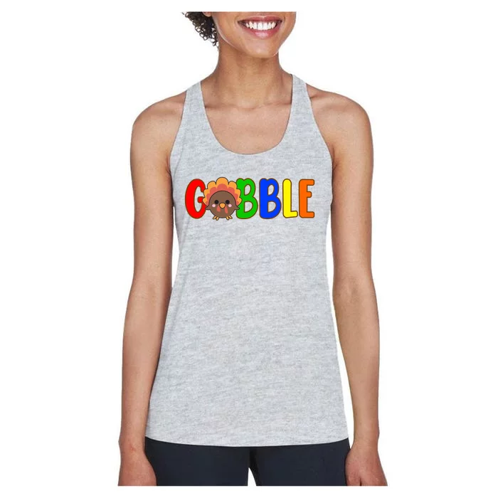 Gobble Colorful Turkey Thanksgiving Women's Racerback Tank