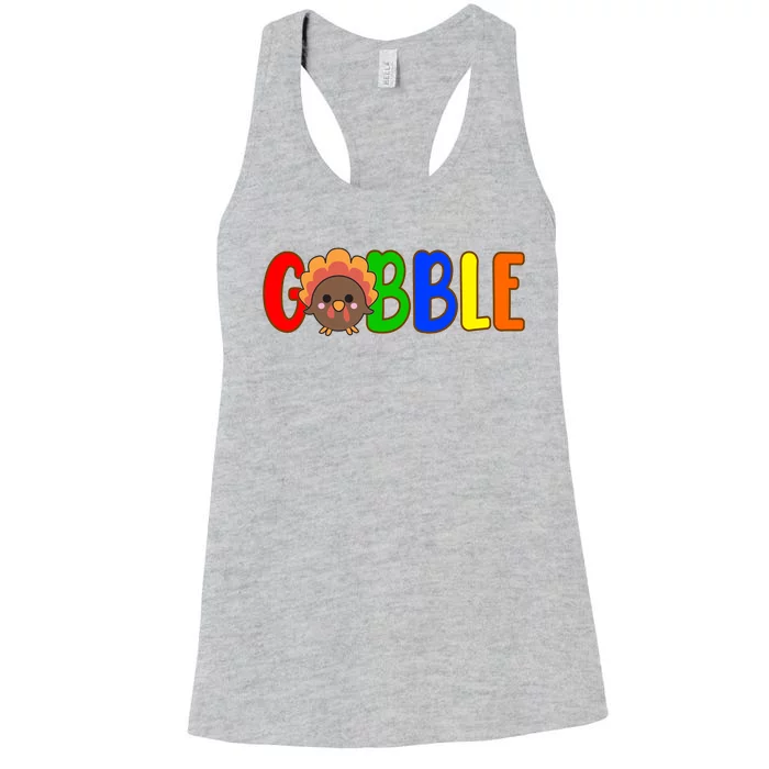 Gobble Colorful Turkey Thanksgiving Women's Racerback Tank