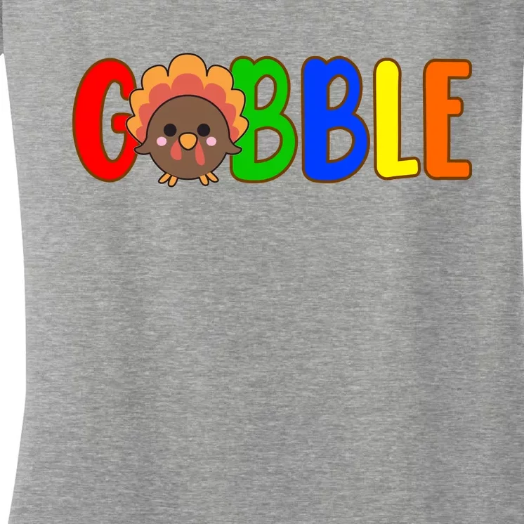 Gobble Colorful Turkey Thanksgiving Women's V-Neck T-Shirt