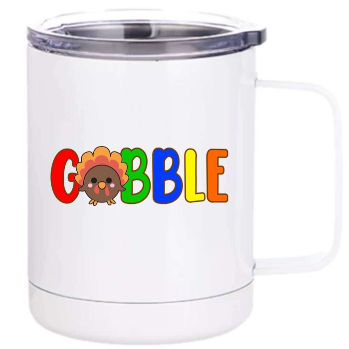 Gobble Colorful Turkey Thanksgiving Front & Back 12oz Stainless Steel Tumbler Cup