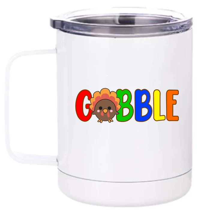 Gobble Colorful Turkey Thanksgiving Front & Back 12oz Stainless Steel Tumbler Cup