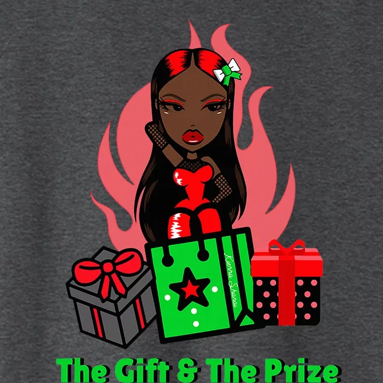 Girly Christmas The Gift And The Prize Xmas Cute Fun Holiday Women's Crop Top Tee