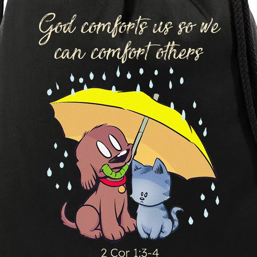 God Comforts Us Bible Verse Cute Dog Cat Drawstring Bag