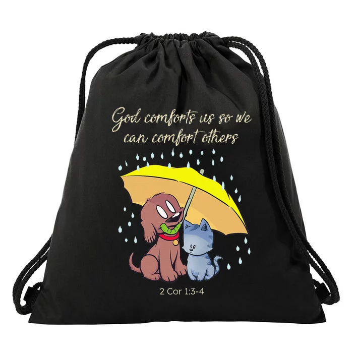 God Comforts Us Bible Verse Cute Dog Cat Drawstring Bag