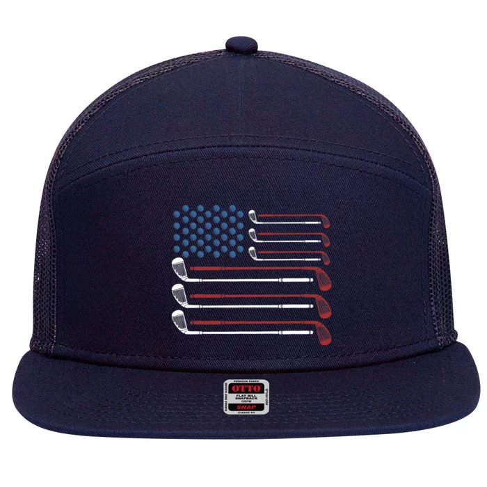 Golf Clubs USA Flag Red White And Blue 7 Panel Mesh Trucker Snapback Hat