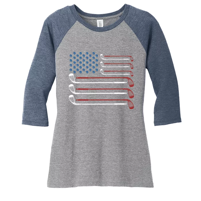 Golf Clubs USA Flag Red White And Blue Women's Tri-Blend 3/4-Sleeve Raglan Shirt