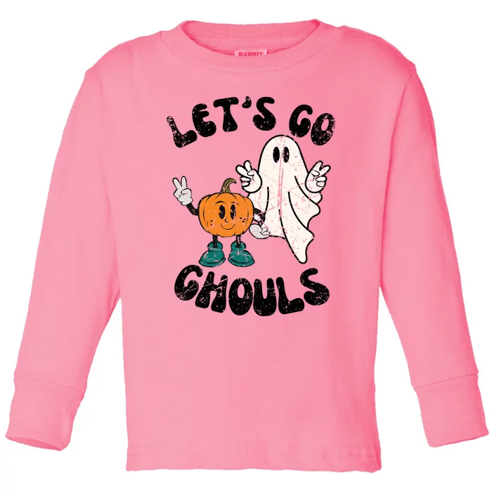 Groovy Cute Vintage Lets Go Ghouls Halloween Ghost Costume Gift Toddler Long Sleeve Shirt