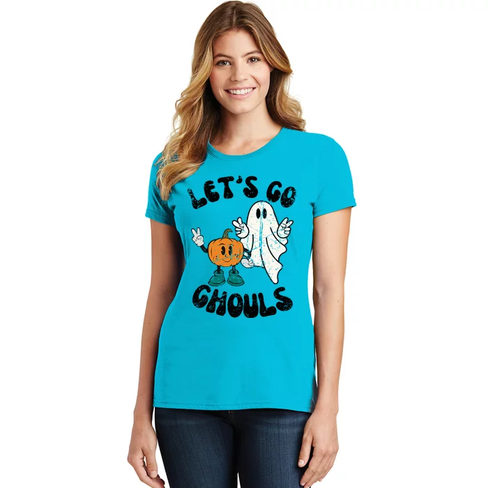 Groovy Cute Vintage Lets Go Ghouls Halloween Ghost Costume Gift Women's T-Shirt