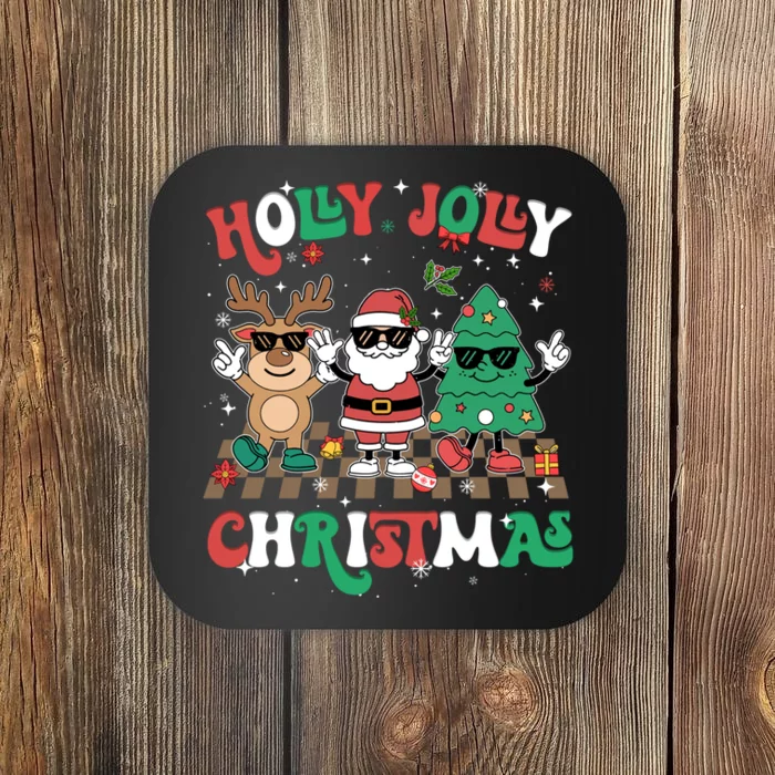 Groovy Christmas Xmas Reindeer Santa Tree Coaster