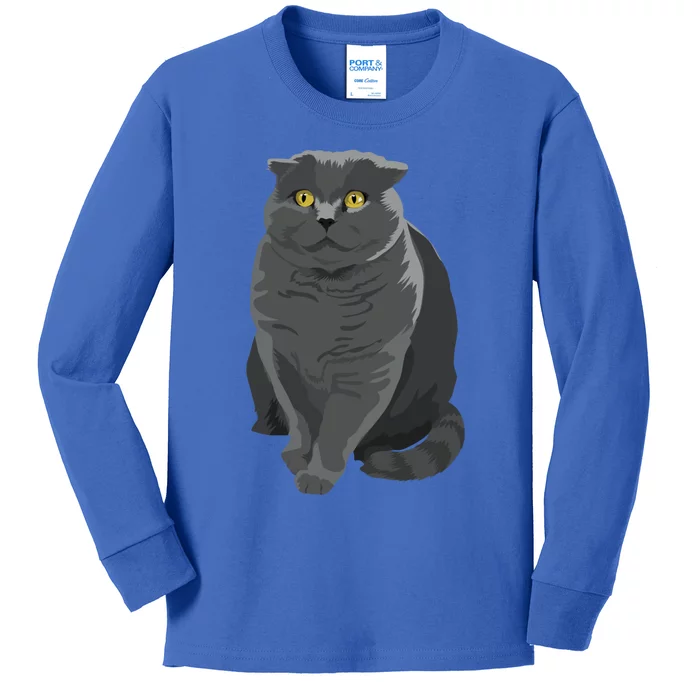 Grey Cat Yellow Eyes Meowy Cat Feline Kitten Lover Gift Kids Long Sleeve Shirt