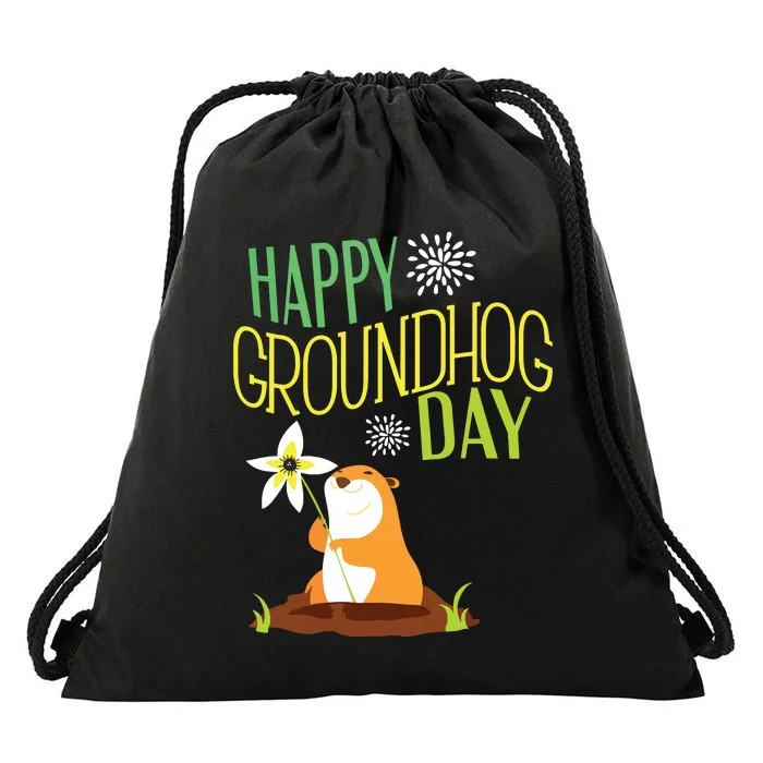 Groundhog Day 2024 Happy Ground Hog Drawstring Bag