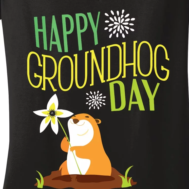 Groundhog Day 2024 Happy Ground Hog Women's V-Neck T-Shirt