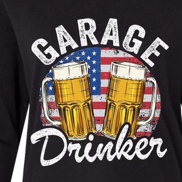 Garage Drinker 4th Of July American Flag Dad Garage Womens Cotton Relaxed Long Sleeve T-Shirt