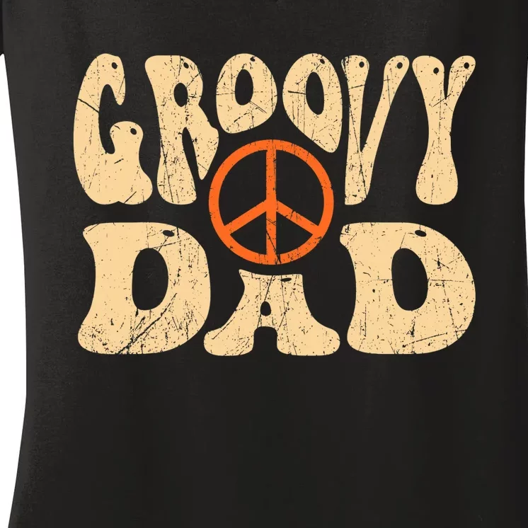 Groovy Dad 70s Aesthetic Nostalgia 1970's Retro Dad Women's V-Neck T-Shirt