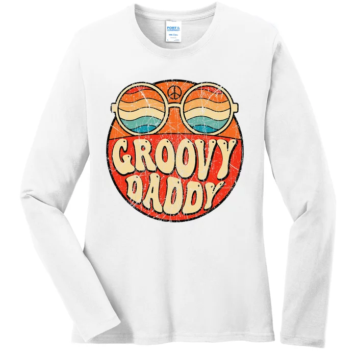 Groovy Daddy 70s Aesthetic Nostalgia 1970's Retro Dad Ladies Long Sleeve Shirt