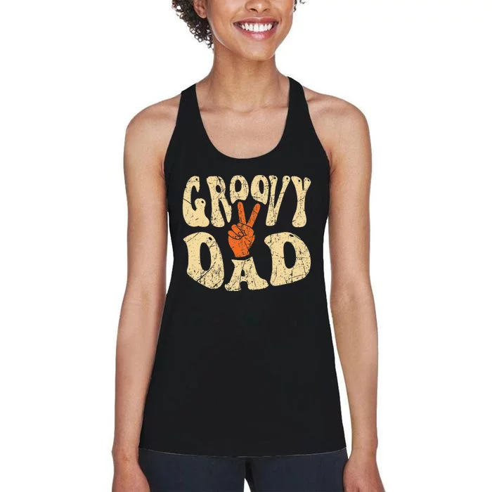 Groovy Dad 70s Aesthetic Nostalgia 1970's Retro Dad Women's Racerback Tank