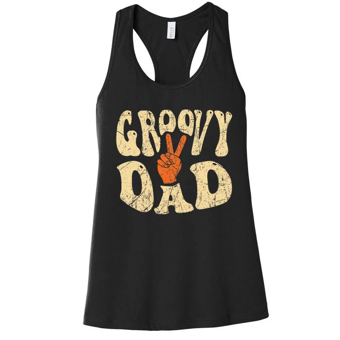 Groovy Dad 70s Aesthetic Nostalgia 1970's Retro Dad Women's Racerback Tank