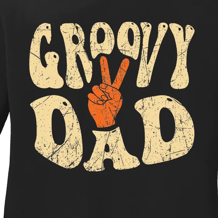 Groovy Dad 70s Aesthetic Nostalgia 1970's Retro Dad Ladies Long Sleeve Shirt