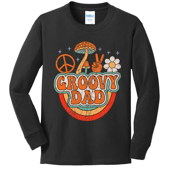 Groovy Dad 70s Aesthetic Nostalgia 1970's Hippie Dad Retro Kids Long Sleeve Shirt