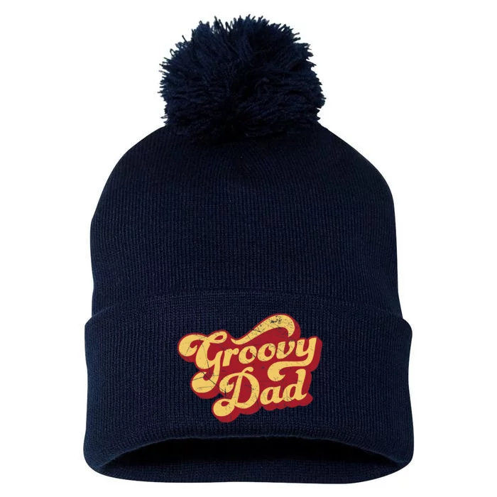 Groovy Dad 70s Aesthetic Nostalgia 1970's Retro Dad Pom Pom 12in Knit Beanie