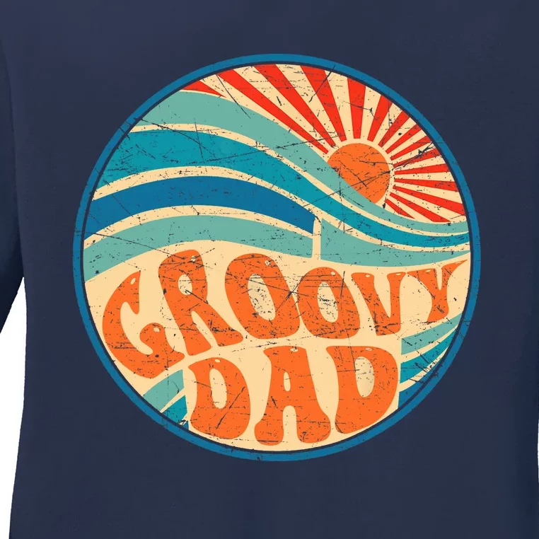 Groovy Dad 70s Aesthetic Nostalgia 1970's Hippie Dad Retro Ladies Long Sleeve Shirt