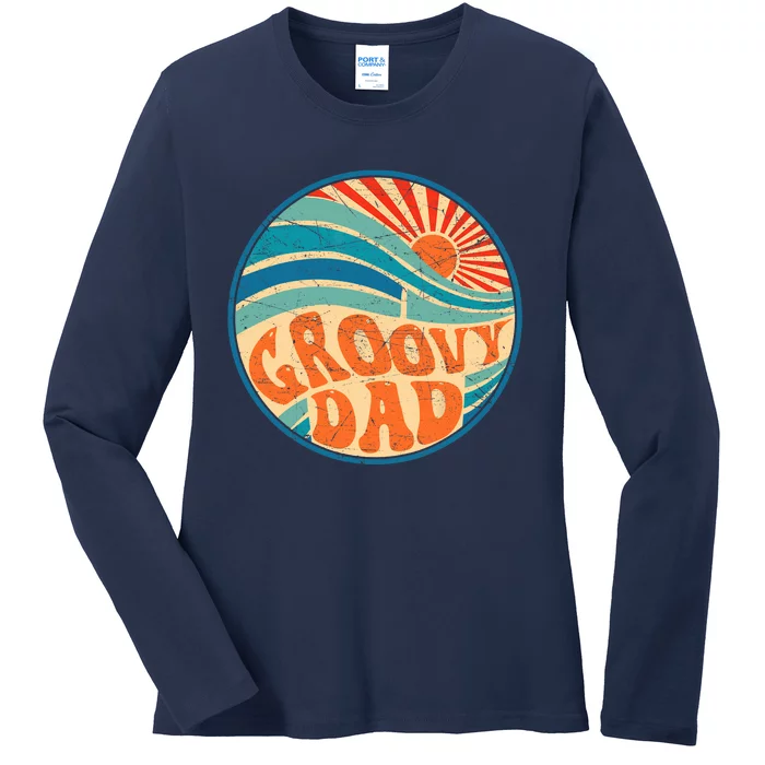 Groovy Dad 70s Aesthetic Nostalgia 1970's Hippie Dad Retro Ladies Long Sleeve Shirt