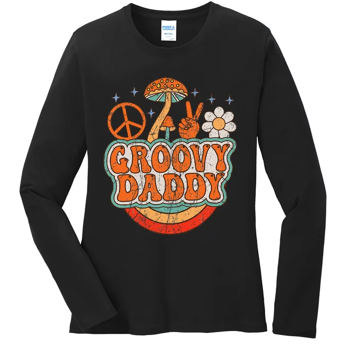 Groovy Daddy 70s Aesthetic Nostalgia 1970's Hippie Dad Retro Ladies Long Sleeve Shirt