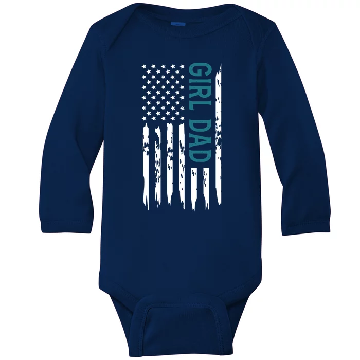 Girl Dad American Flag Baby Long Sleeve Bodysuit