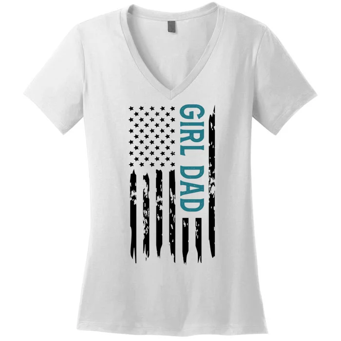 Girl Dad American Flag Women's V-Neck T-Shirt