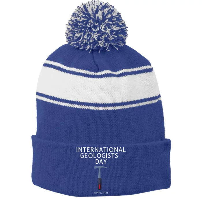 Geologists Day April 4th Gift Stripe Pom Pom Beanie