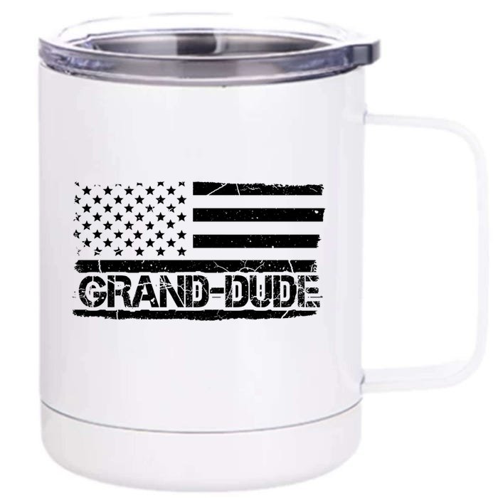 Grand Dude American Flag Fathers Day Grandpa Gift Great Gift Front & Back 12oz Stainless Steel Tumbler Cup