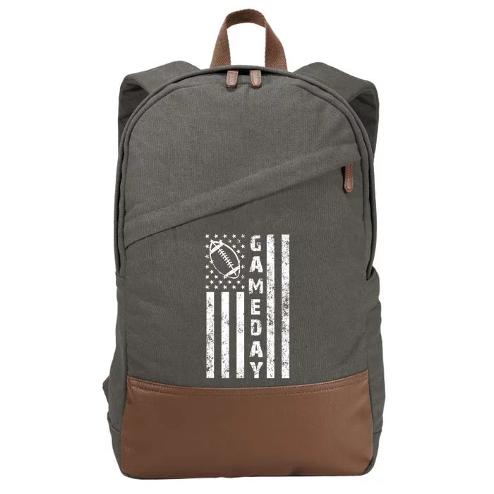 Game Day American Flag Football Lover Cotton Canvas Backpack