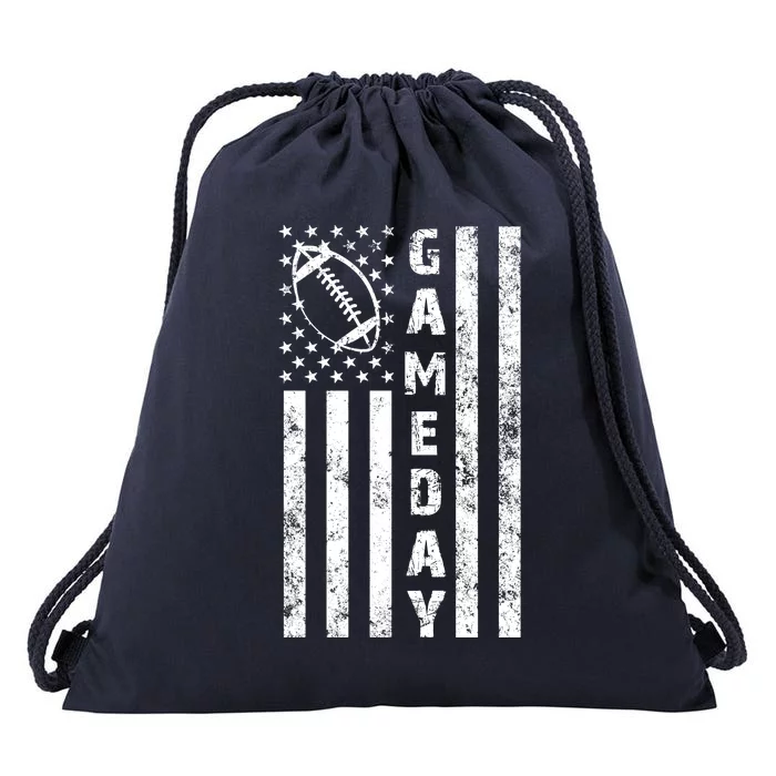 Game Day American Flag Football Lover Drawstring Bag