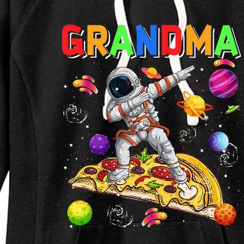 Grandma Dabbing Astronaut Riding Pizza Cute Planets Space Women's Fleece Hoodie